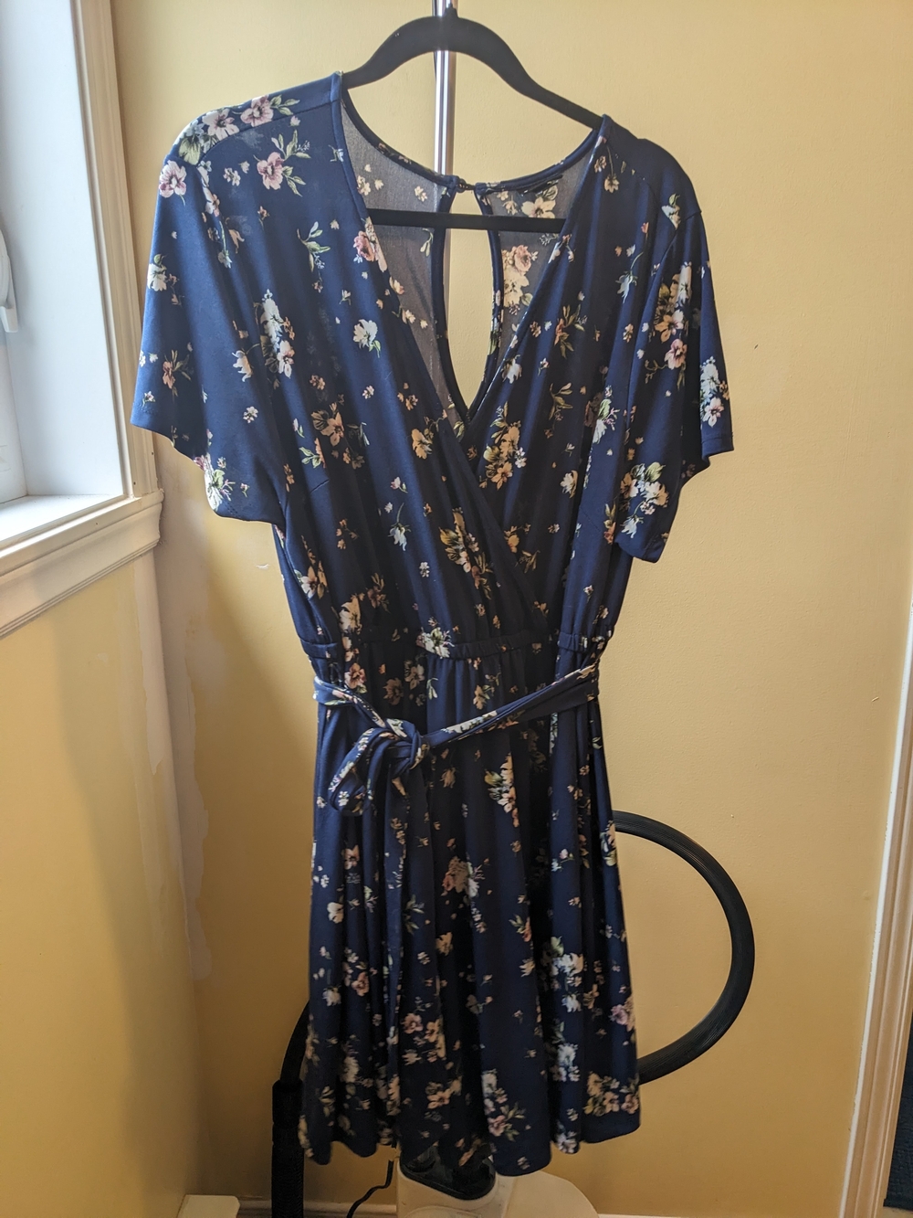 torrid Navy Floral Faux-Wrap Dress Romper with Tie